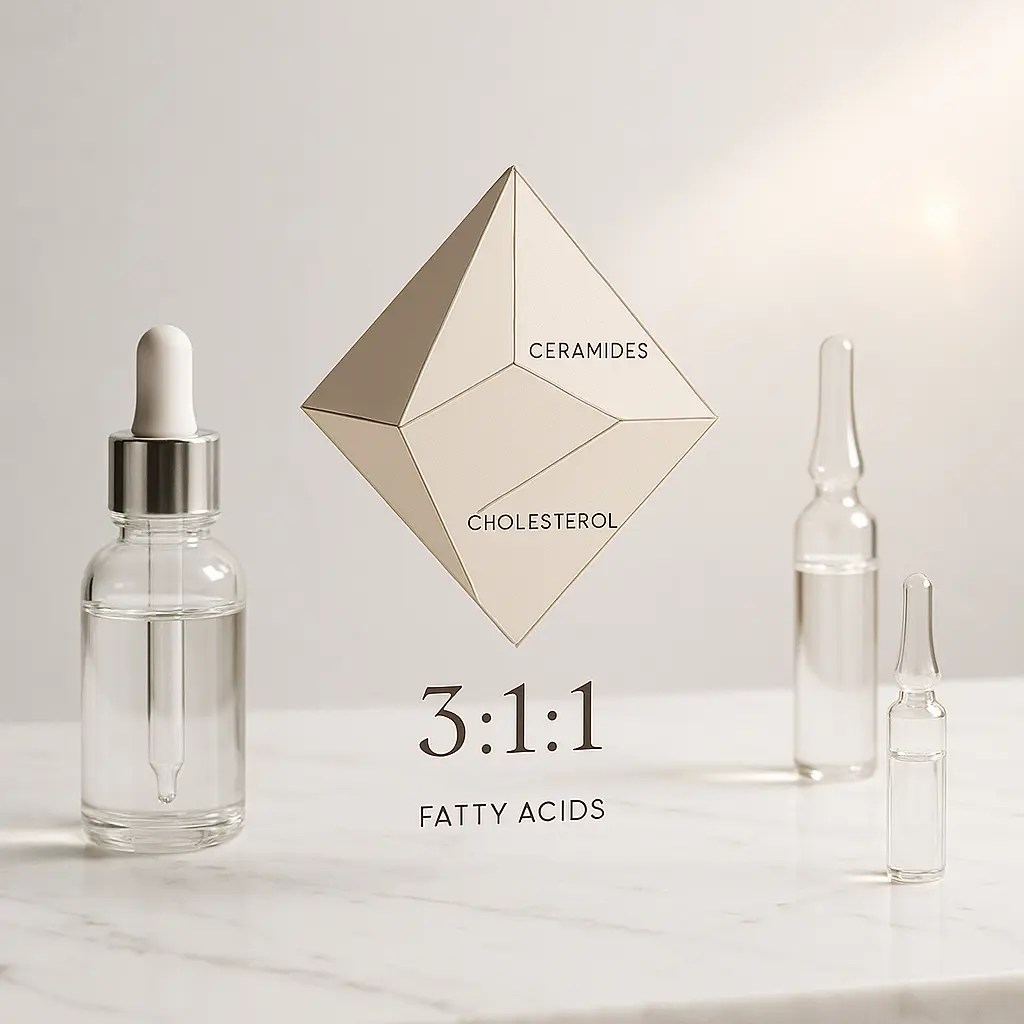 3:1:1 ratio diagram of ceramides, cholesterol, and fatty acids for skin barrier repair