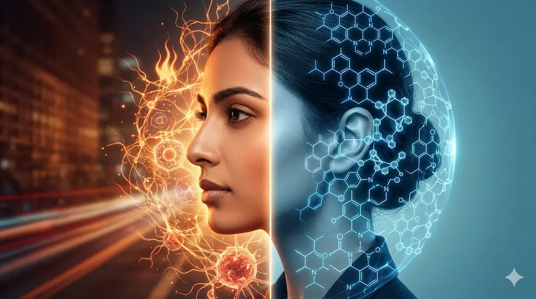 Artistic scientific illustration showing the effects of heat and cold on facial Pores to explain pores open and close myth.